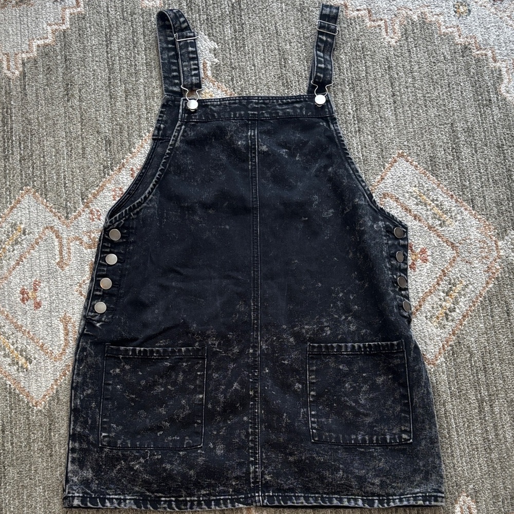 Forever 21 Black Washed Denim Pinafore Mini Dress